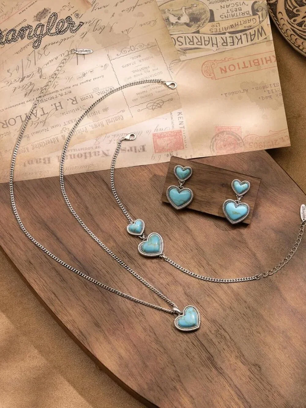 Women's Silver Turquoise Western Gold Plated Heart Turquoise Pendant Necklace